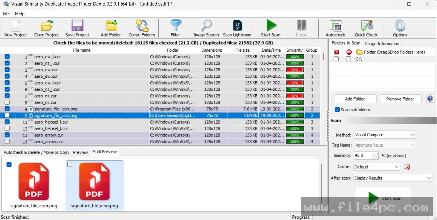 The main scanning panel where users choose specific drives, folders, or libraries to check for redundant files.